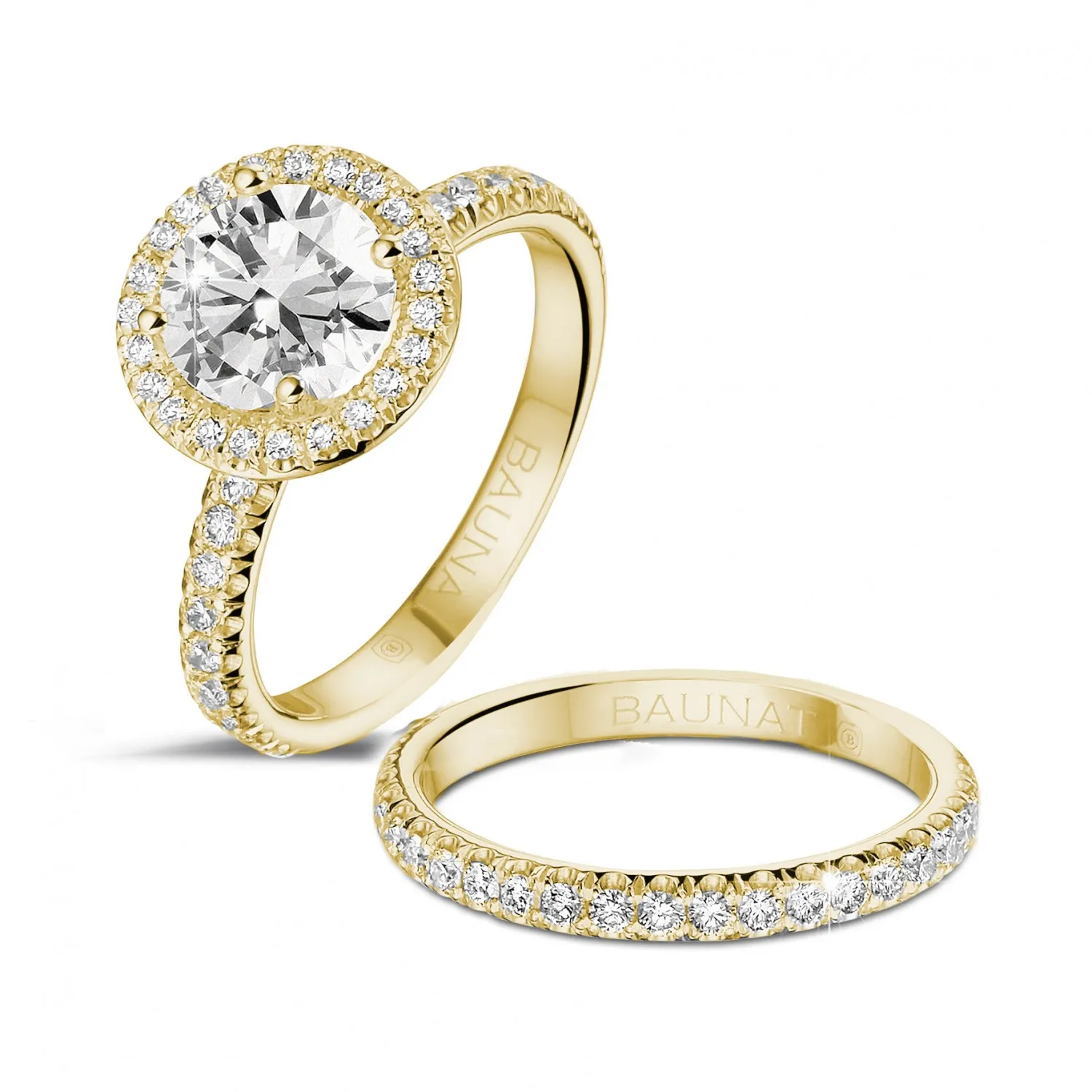 1.50 quilates Halo anillo solitario en oro amarillo con diamantes redondos 