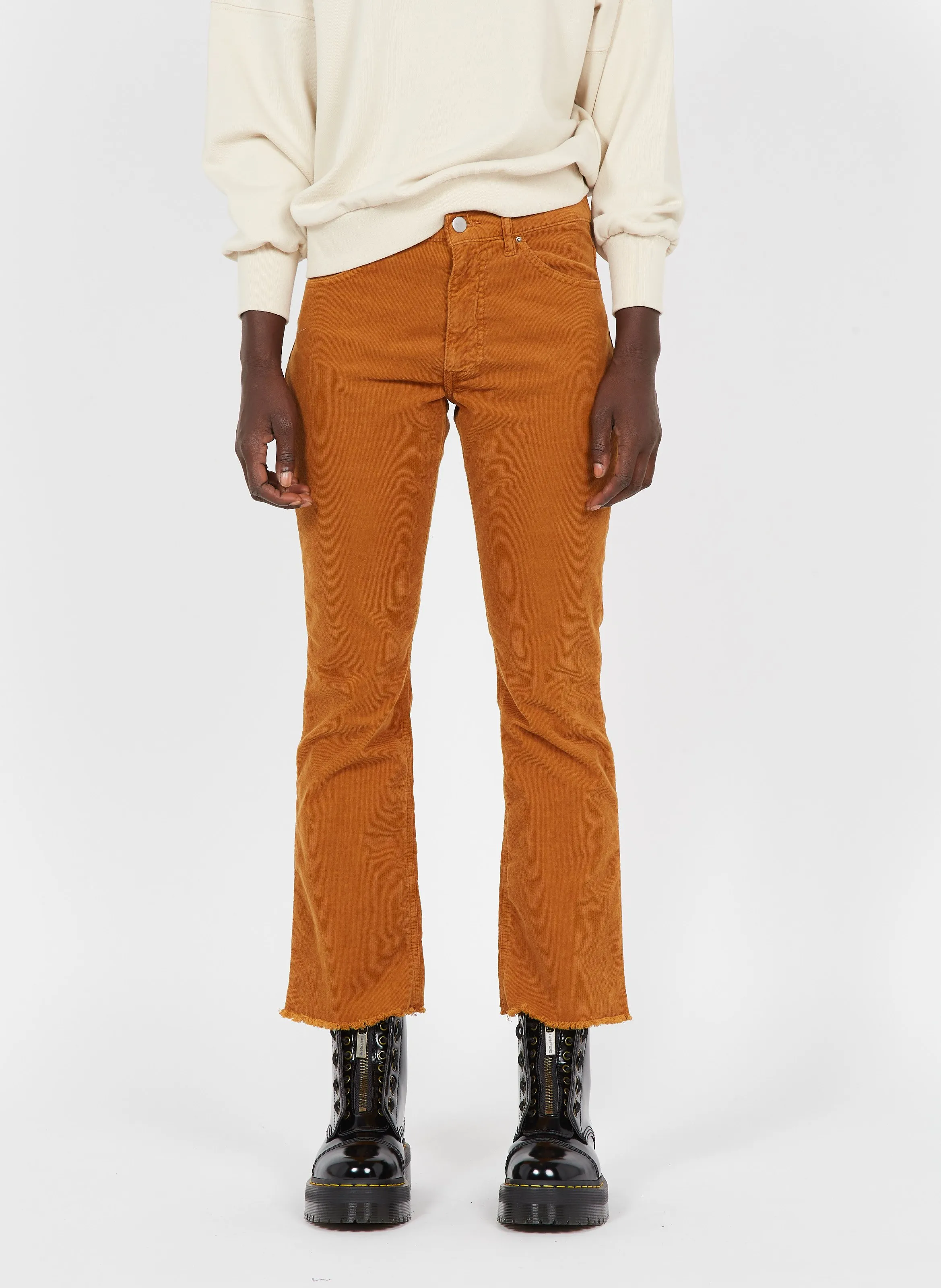 ACQUAVERDE Vaquero cropped slim de talle normal de pana en naranja