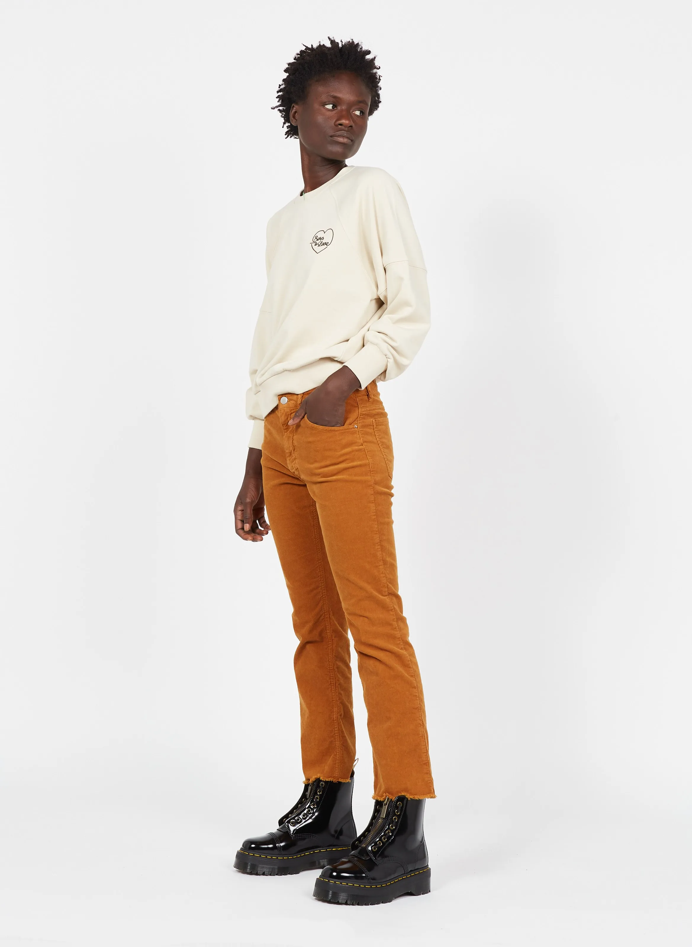 ACQUAVERDE Vaquero cropped slim de talle normal de pana en naranja