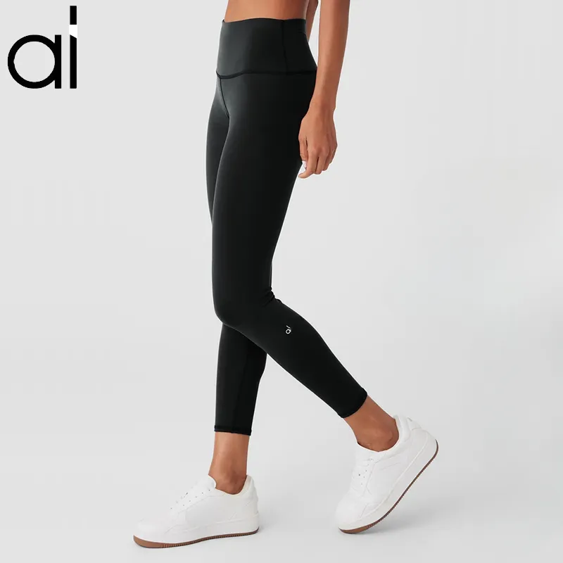 AL Pantalones deportivos de yoga 7/8 Leggings Airb de cintura alta Levantamiento de cadera de talle alto Elásticos ajustados Lín