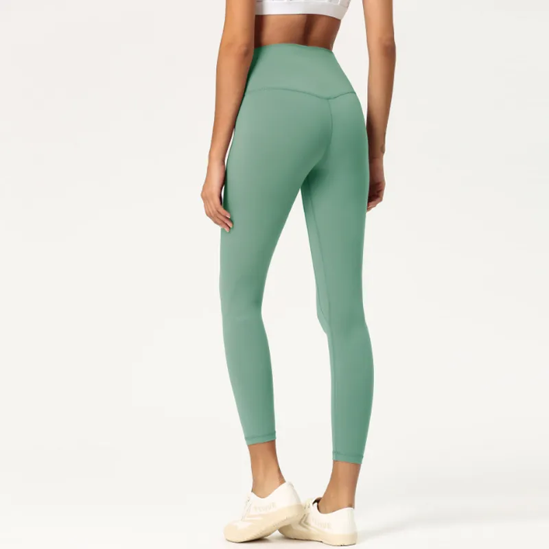 AL Pantalones deportivos de yoga 7/8 Leggings Airb de cintura alta Levantamiento de cadera de talle alto Elásticos ajustados Lín