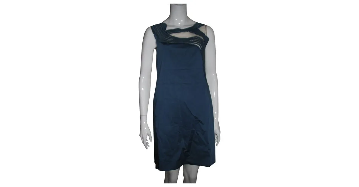 Alberta Ferretti Vestido con inserciones de encaje. Azul Turquesa 