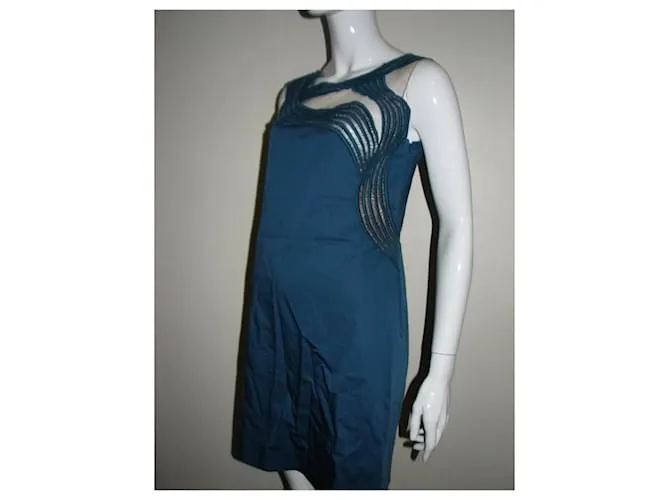 Alberta Ferretti Vestido con inserciones de encaje. Azul Turquesa 