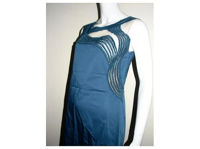 Alberta Ferretti Vestido con inserciones de encaje. Azul Turquesa 