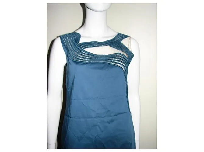 Alberta Ferretti Vestido con inserciones de encaje. Azul Turquesa 