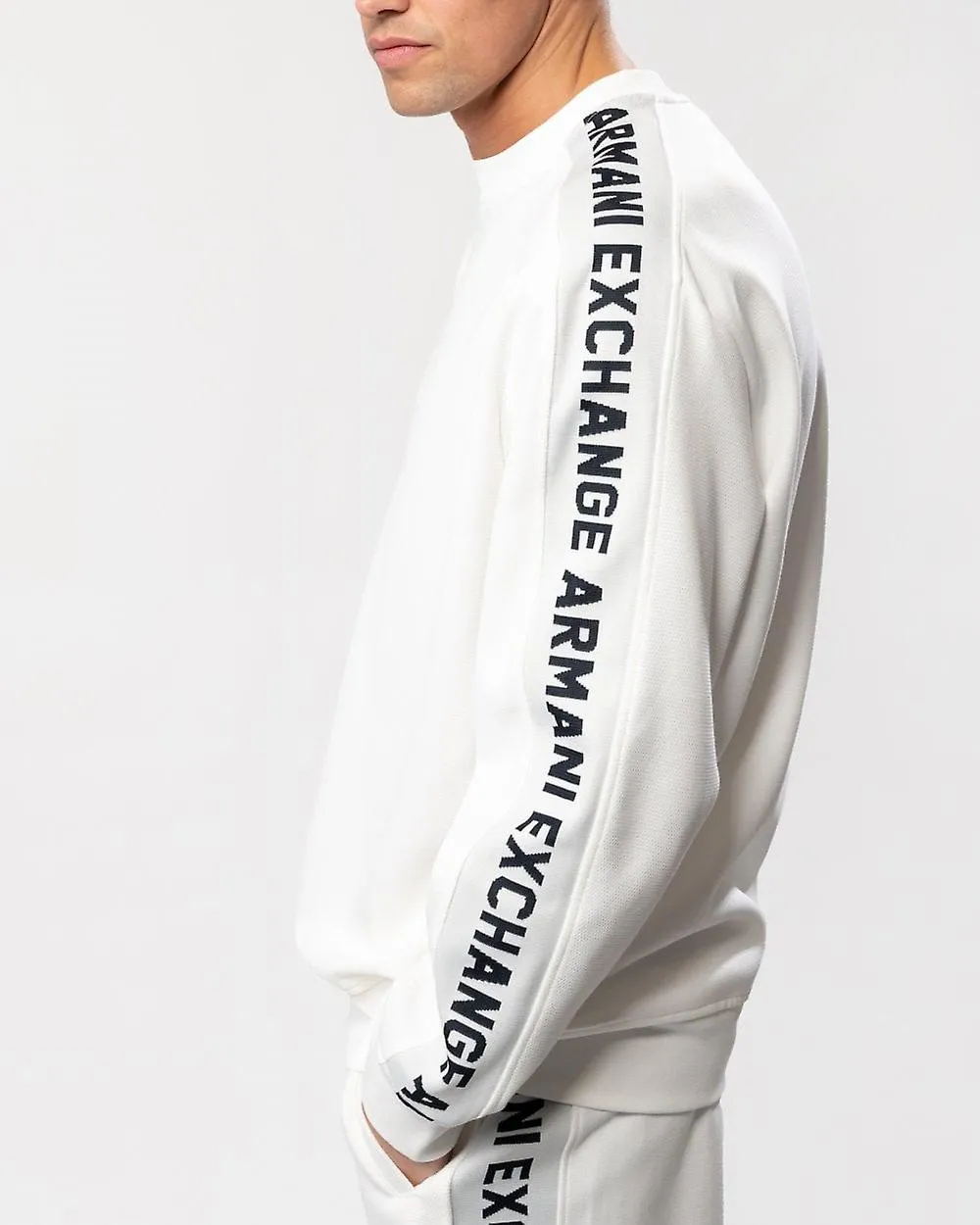 Armani Exchange Sudadera de cuello redondo con cinta con logotipo para hombre Armani Exchange