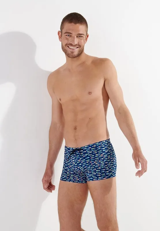 Bañador HOM mod. TROUVILLE ajustado y estampado con peces