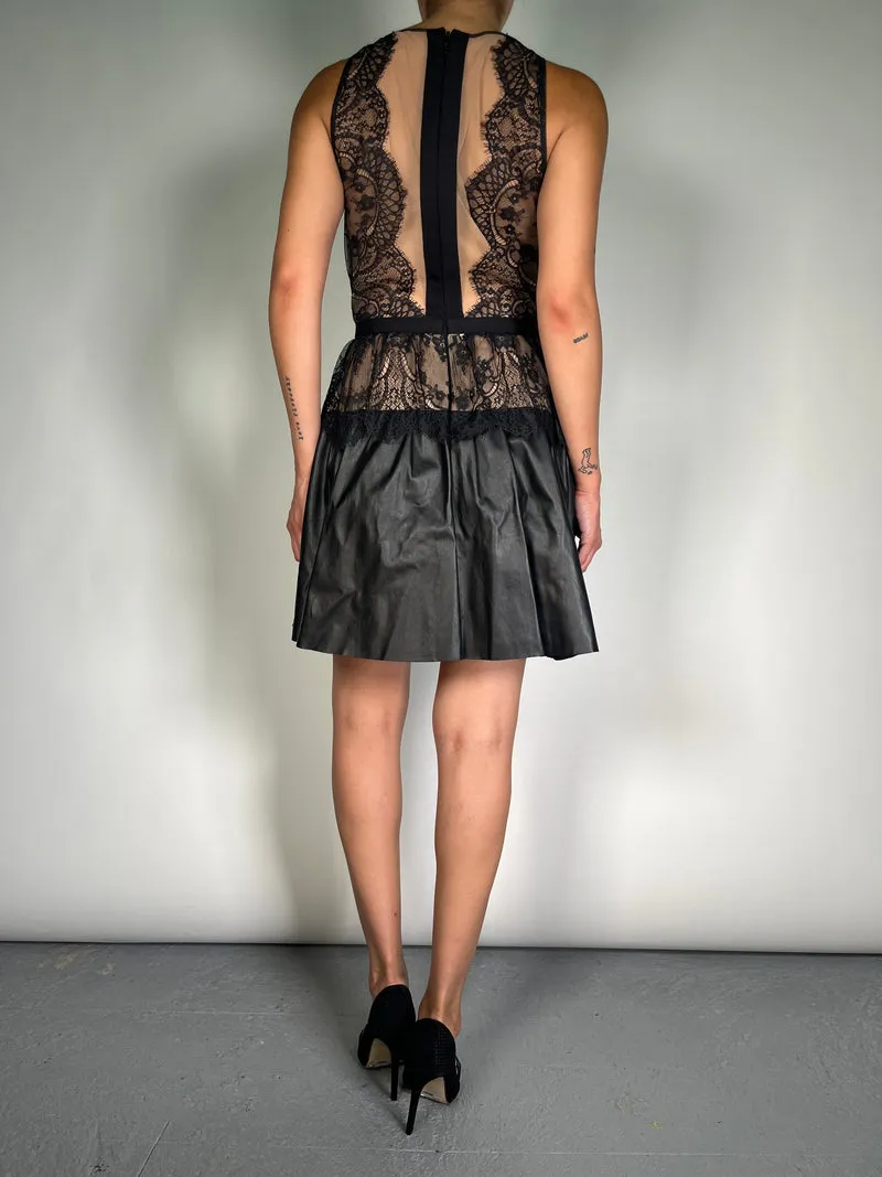 BCBG Vestido Layton Encaje Falda EcoCuero