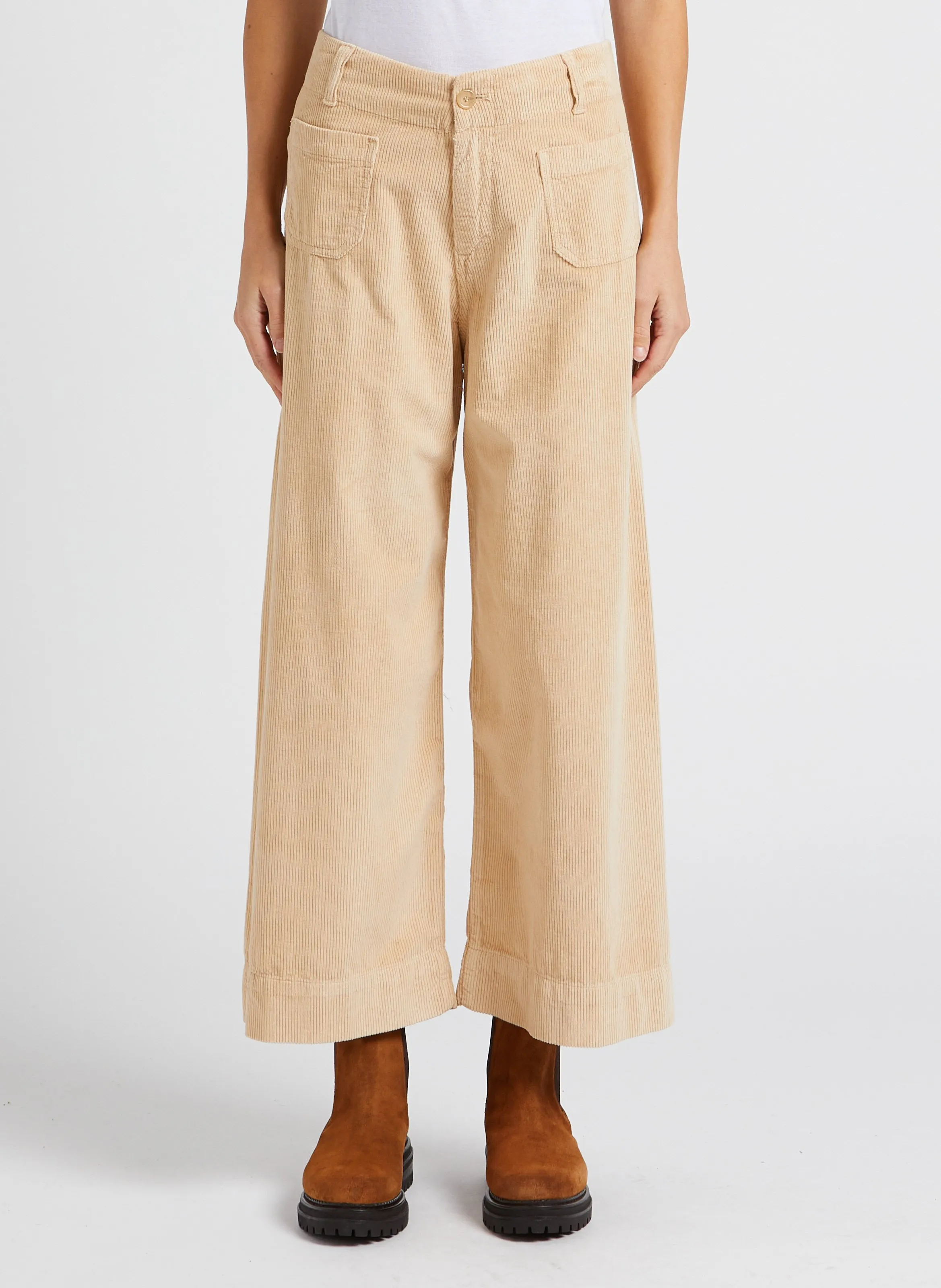 BERENICE JAKARTA  PANTALóN ANCHO DE MEZCLA DE ALGODóN DE TALLE ALTO EN BEIGE
