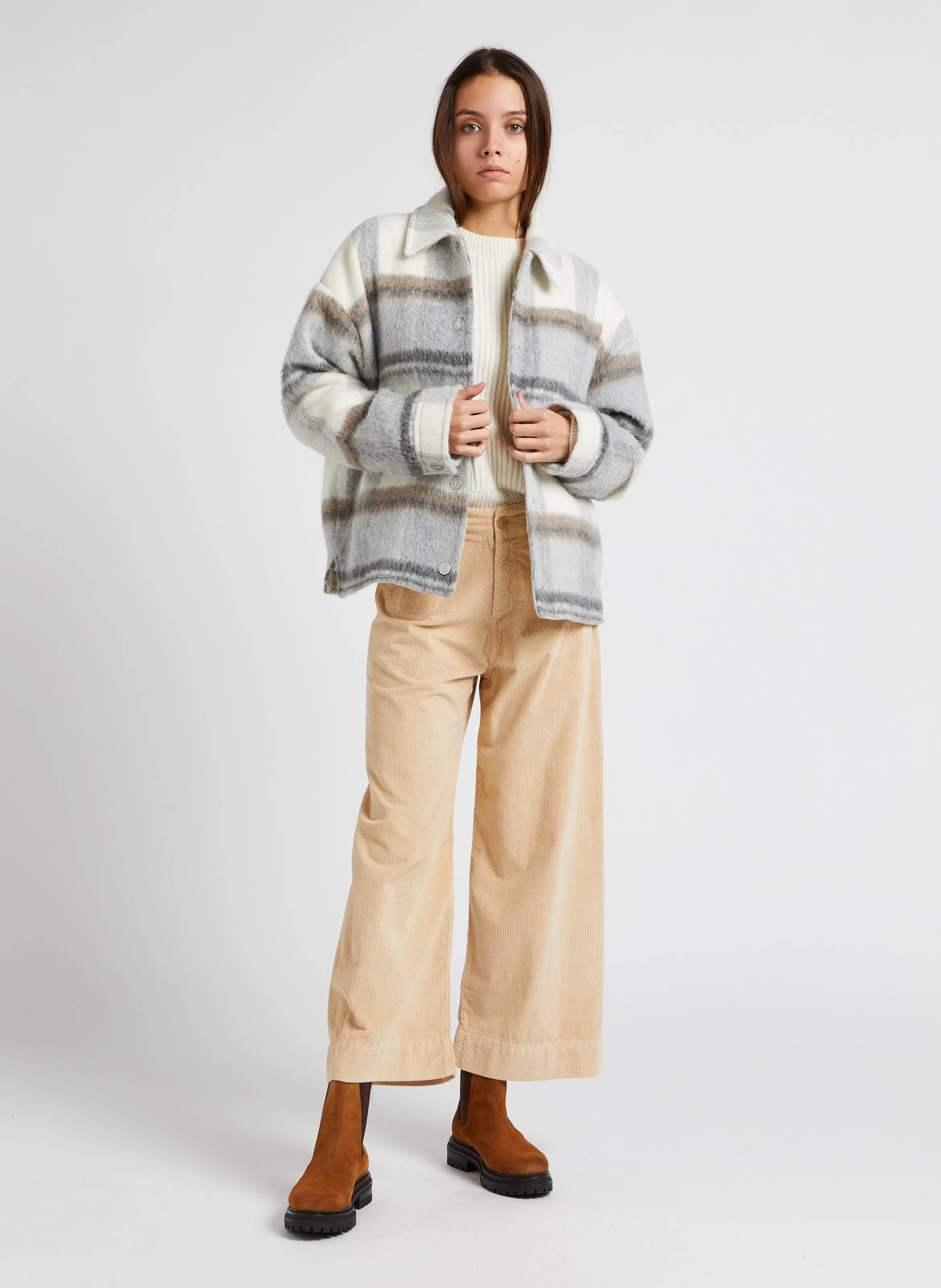 BERENICE JAKARTA  PANTALóN ANCHO DE MEZCLA DE ALGODóN DE TALLE ALTO EN BEIGE