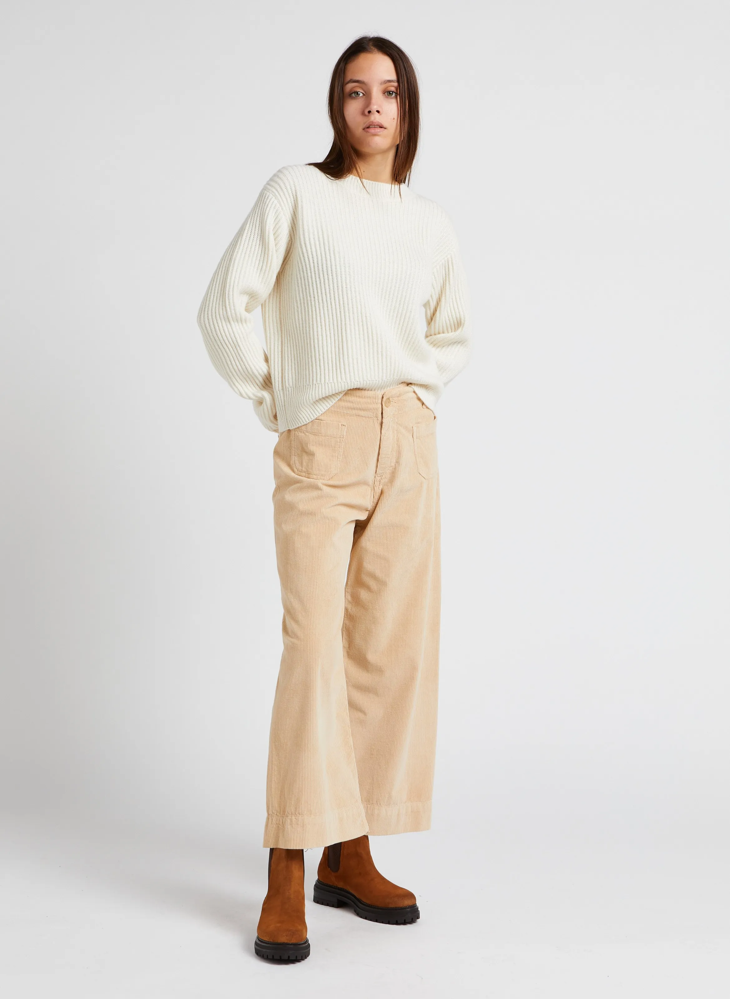 BERENICE JAKARTA  PANTALóN ANCHO DE MEZCLA DE ALGODóN DE TALLE ALTO EN BEIGE