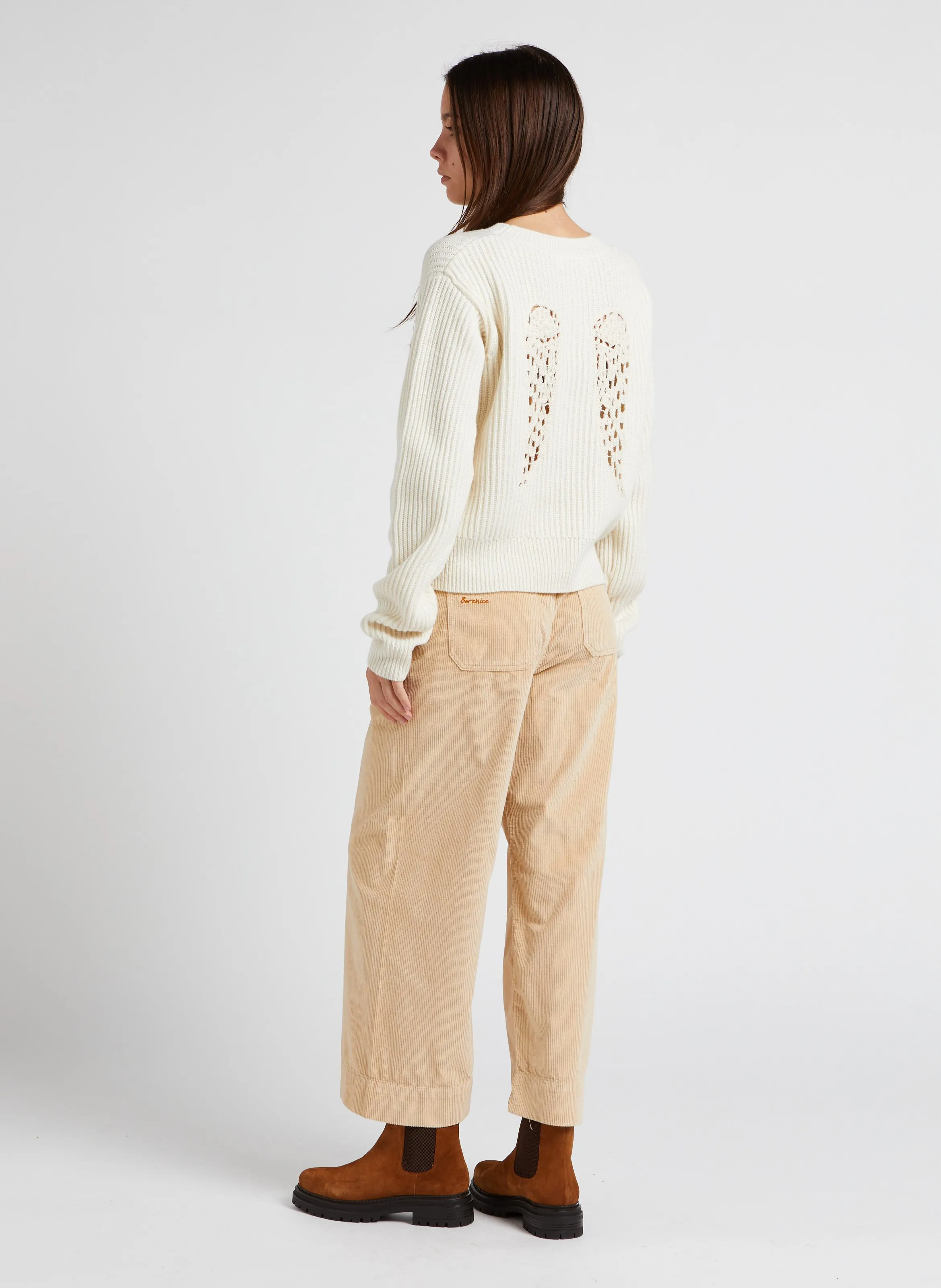 BERENICE JAKARTA  PANTALóN ANCHO DE MEZCLA DE ALGODóN DE TALLE ALTO EN BEIGE