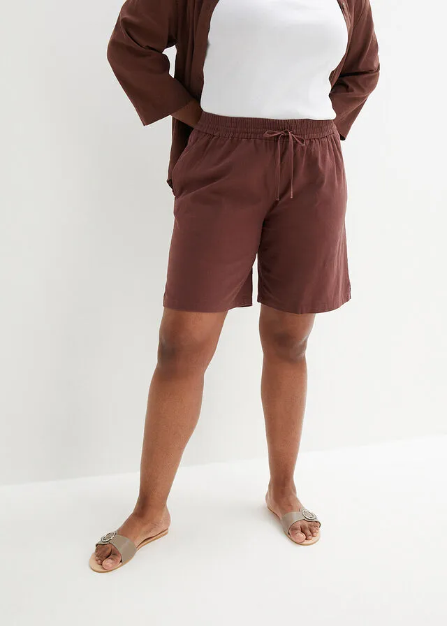 Bermudas con lino Verde oscuro
