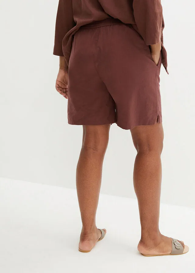 Bermudas con lino Verde oscuro