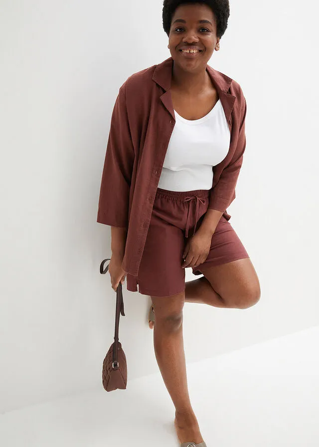 Bermudas con lino Verde oscuro
