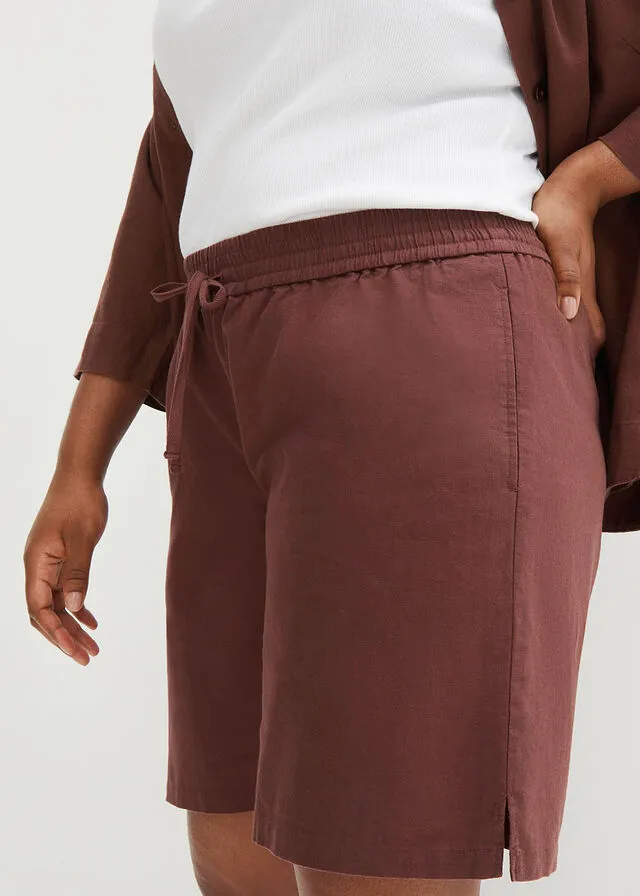 Bermudas con lino Verde oscuro