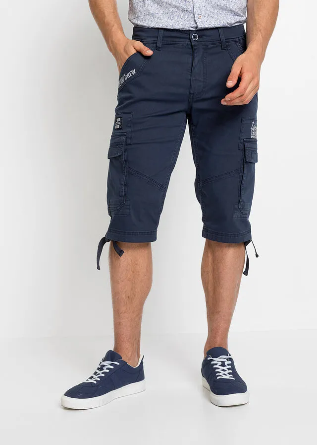 Bermudas largas con bolsillos cargo, corte regular Azul marino estampado