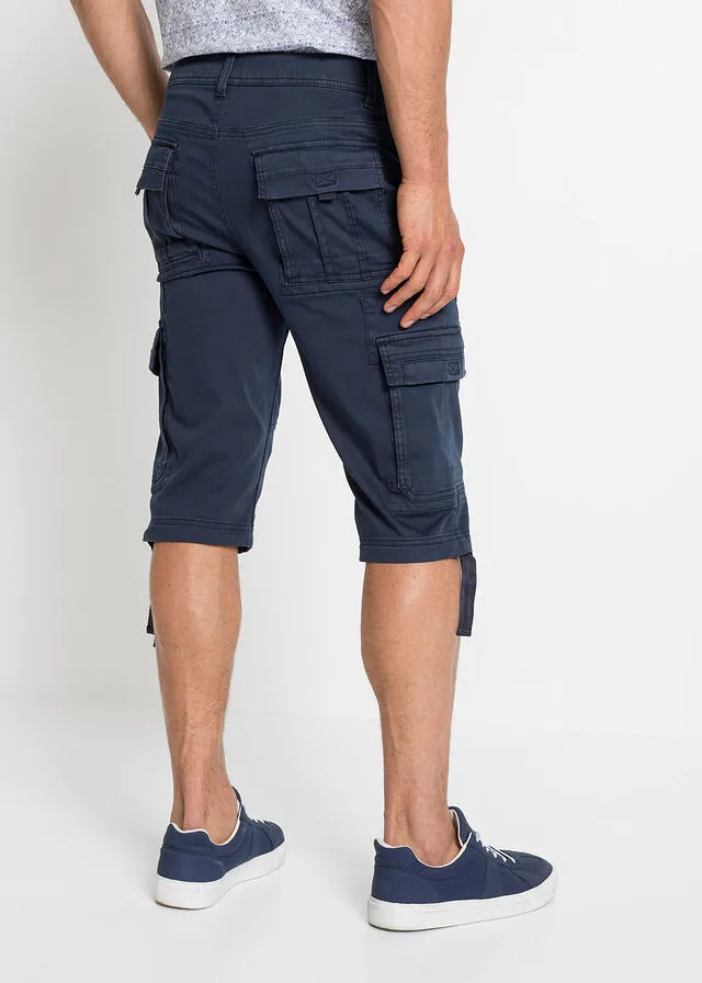 Bermudas largas con bolsillos cargo, corte regular Azul marino estampado
