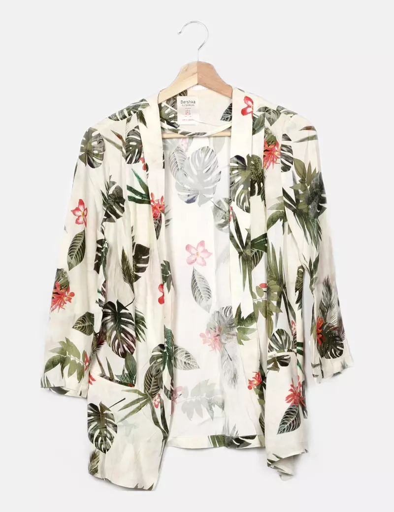 Bershka Kimono beige estampado