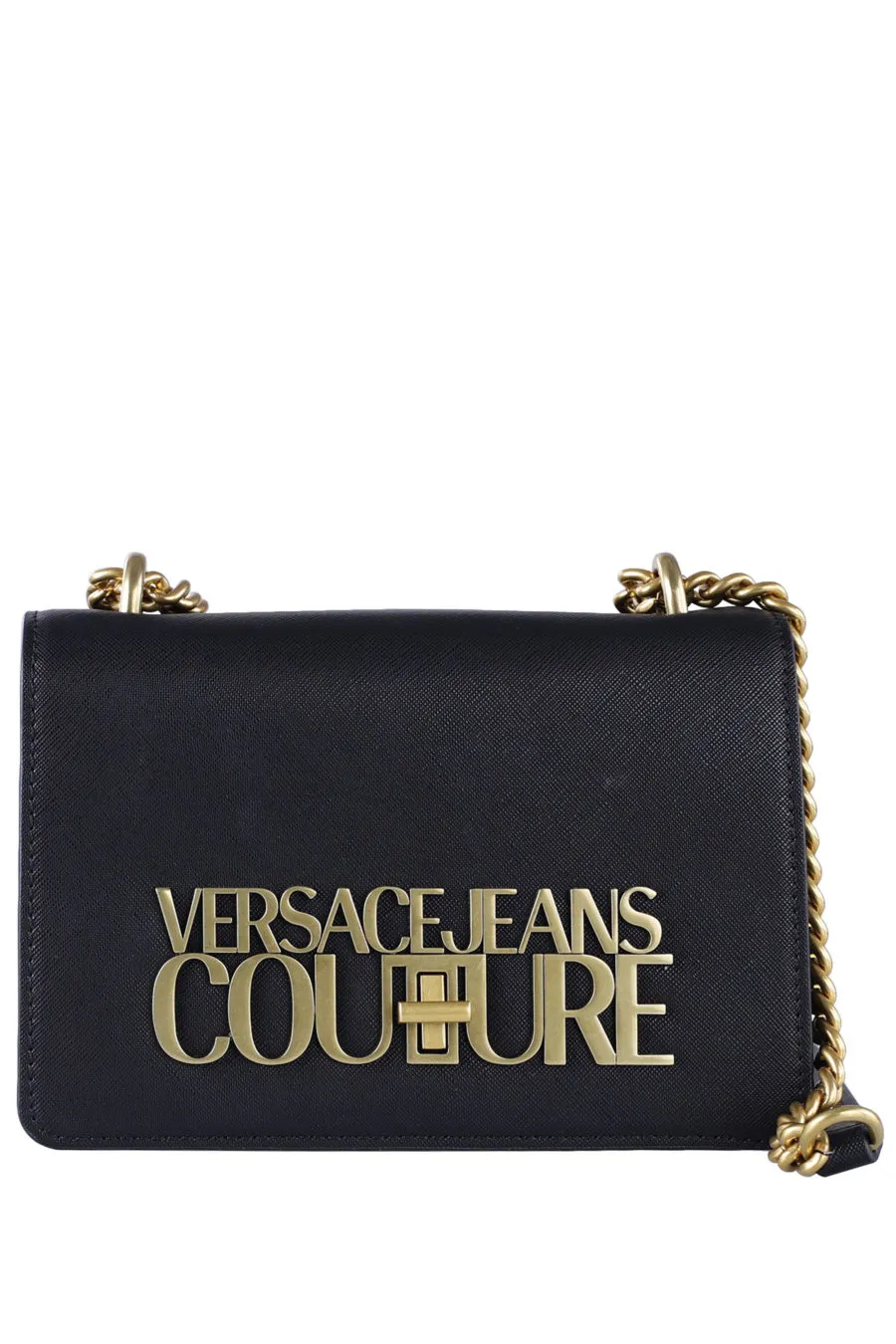 Bolso bandolera negro con logo dorado