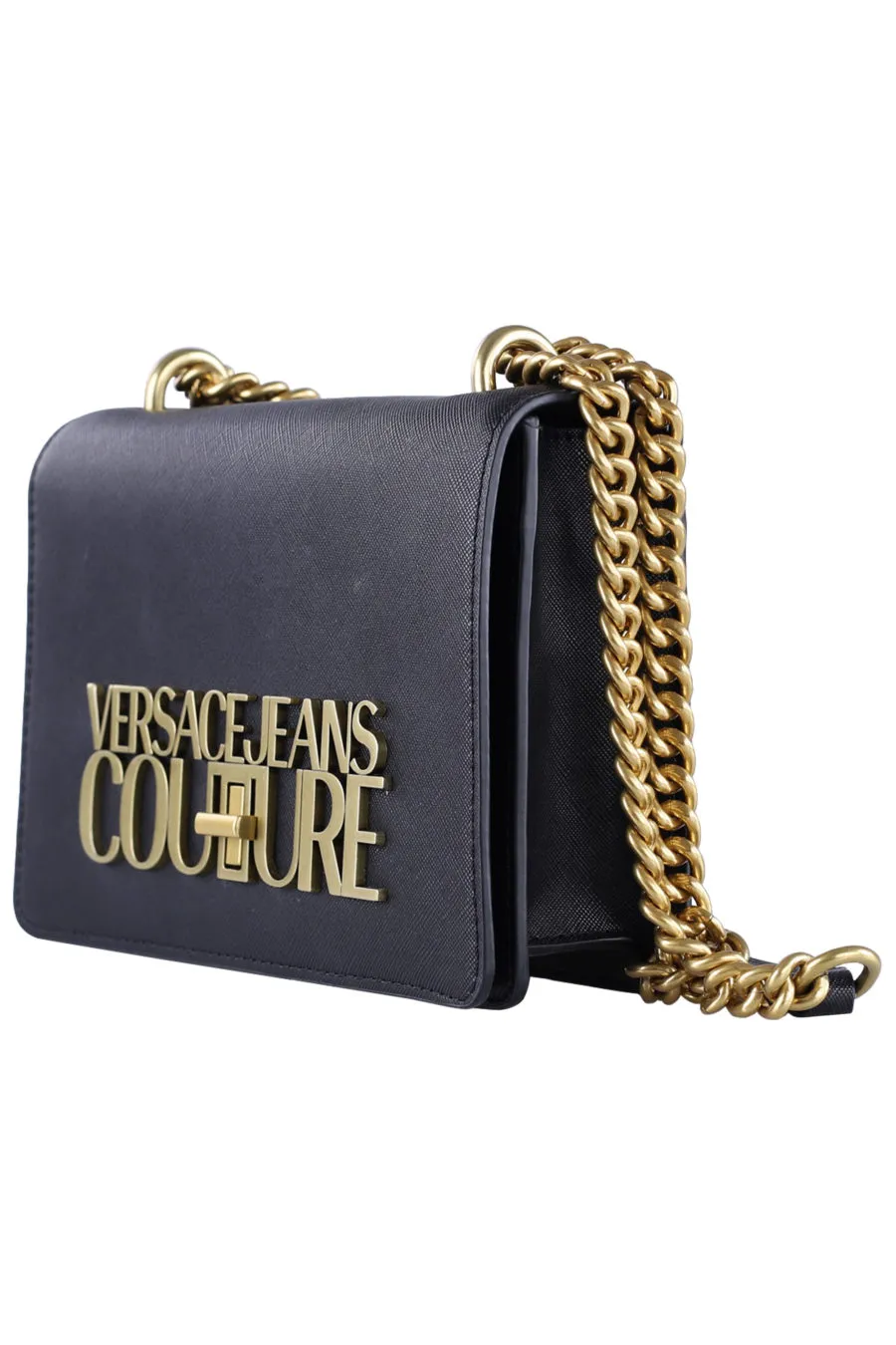 Bolso bandolera negro con logo dorado