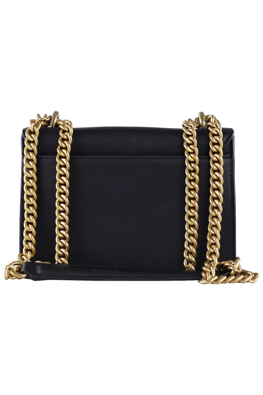 Bolso bandolera negro con logo dorado