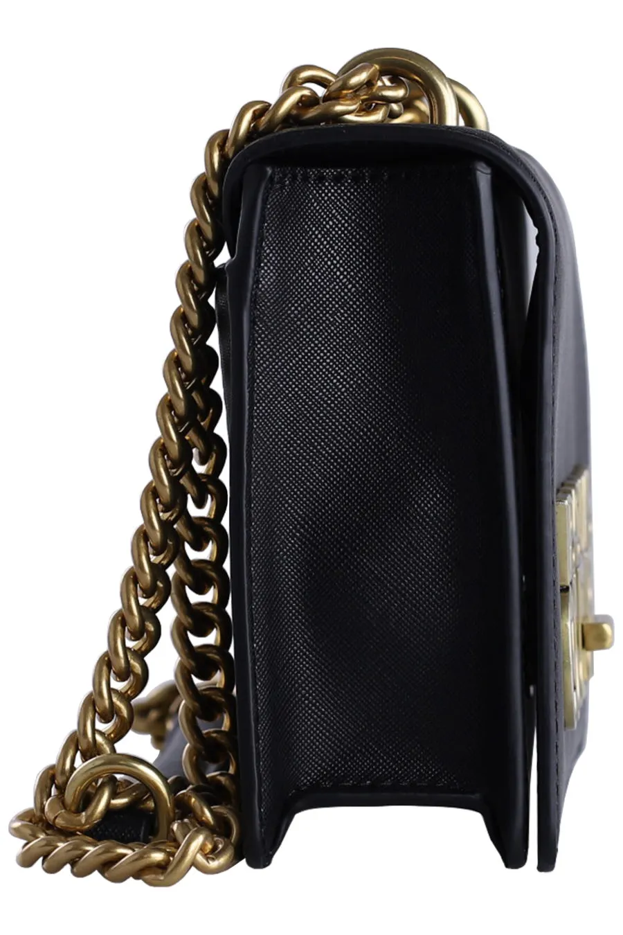 Bolso bandolera negro con logo dorado