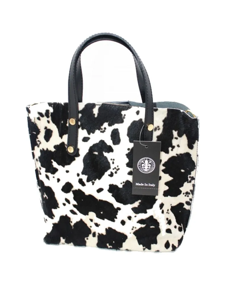 BOLSO PIEL MUJER PIEL DE POTRO VARIAS TEXTURA VACA BLANCA Y NEGRA