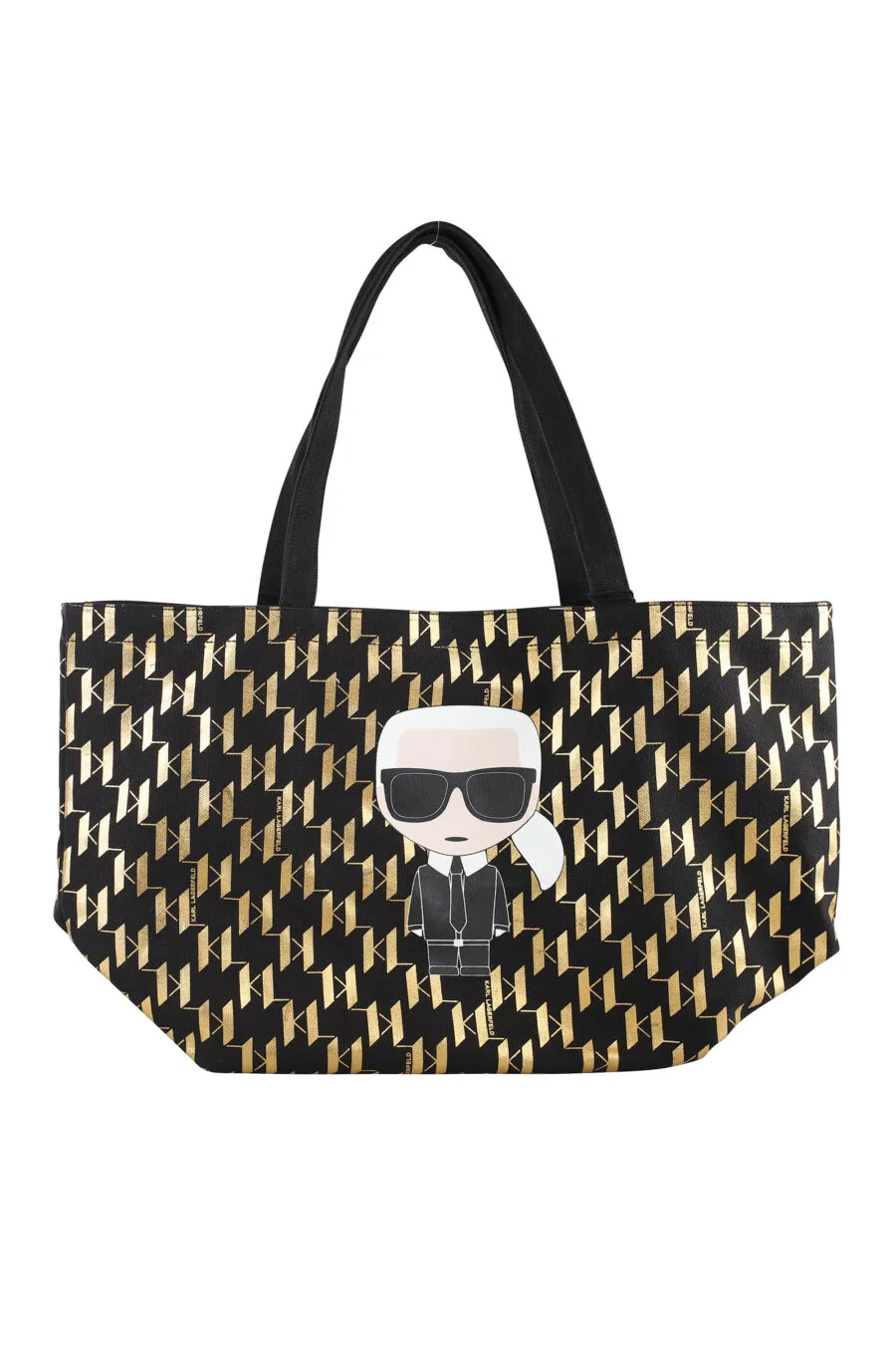 Bolso shopper negro con logo monogram dorado