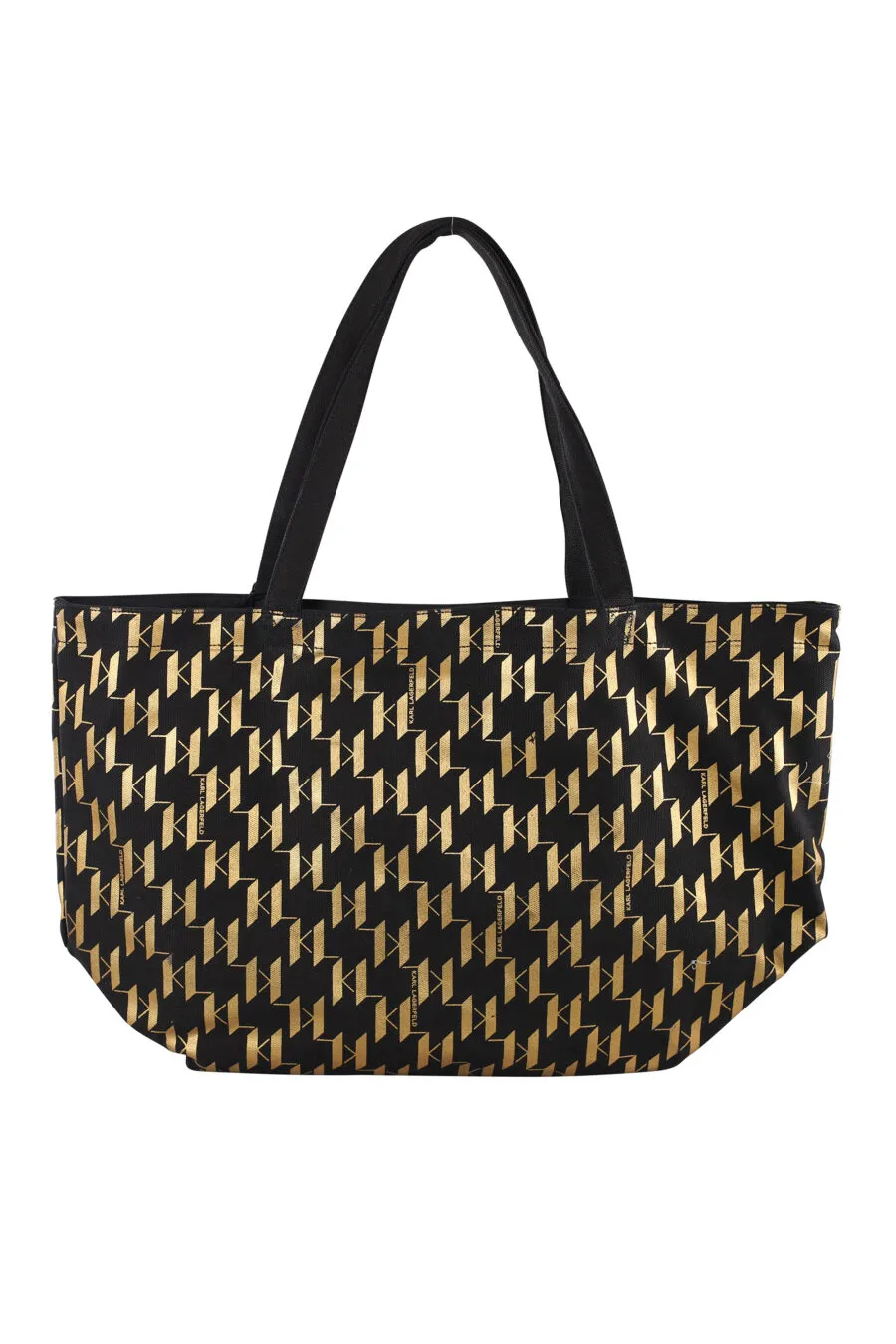 Bolso shopper negro con logo monogram dorado