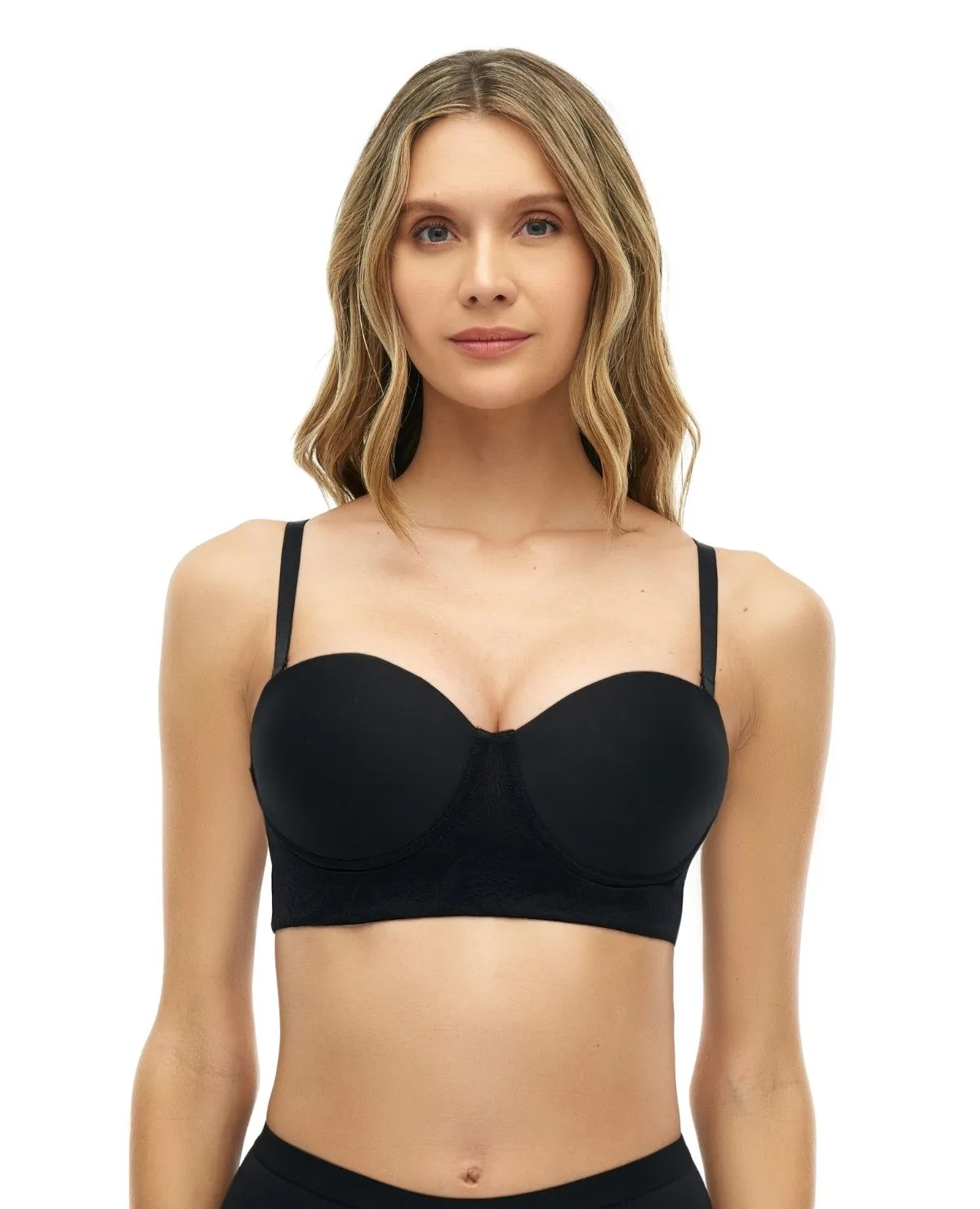 Brasier strapless | Copas redondeadas | Con varillas | Base ancha | Con powernet | Varillas laterales