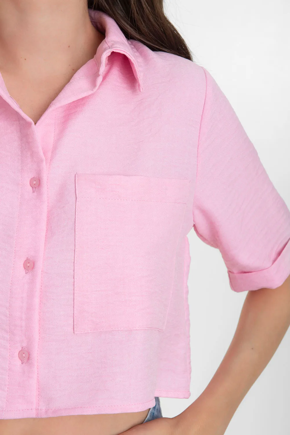 Camisa corta recta manga corta con bolsillo