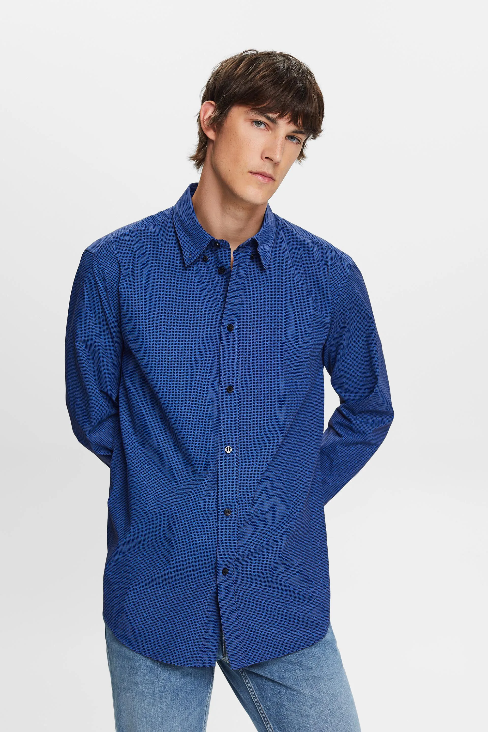Camisa de cuello abotonado con estampado, 100% algodón