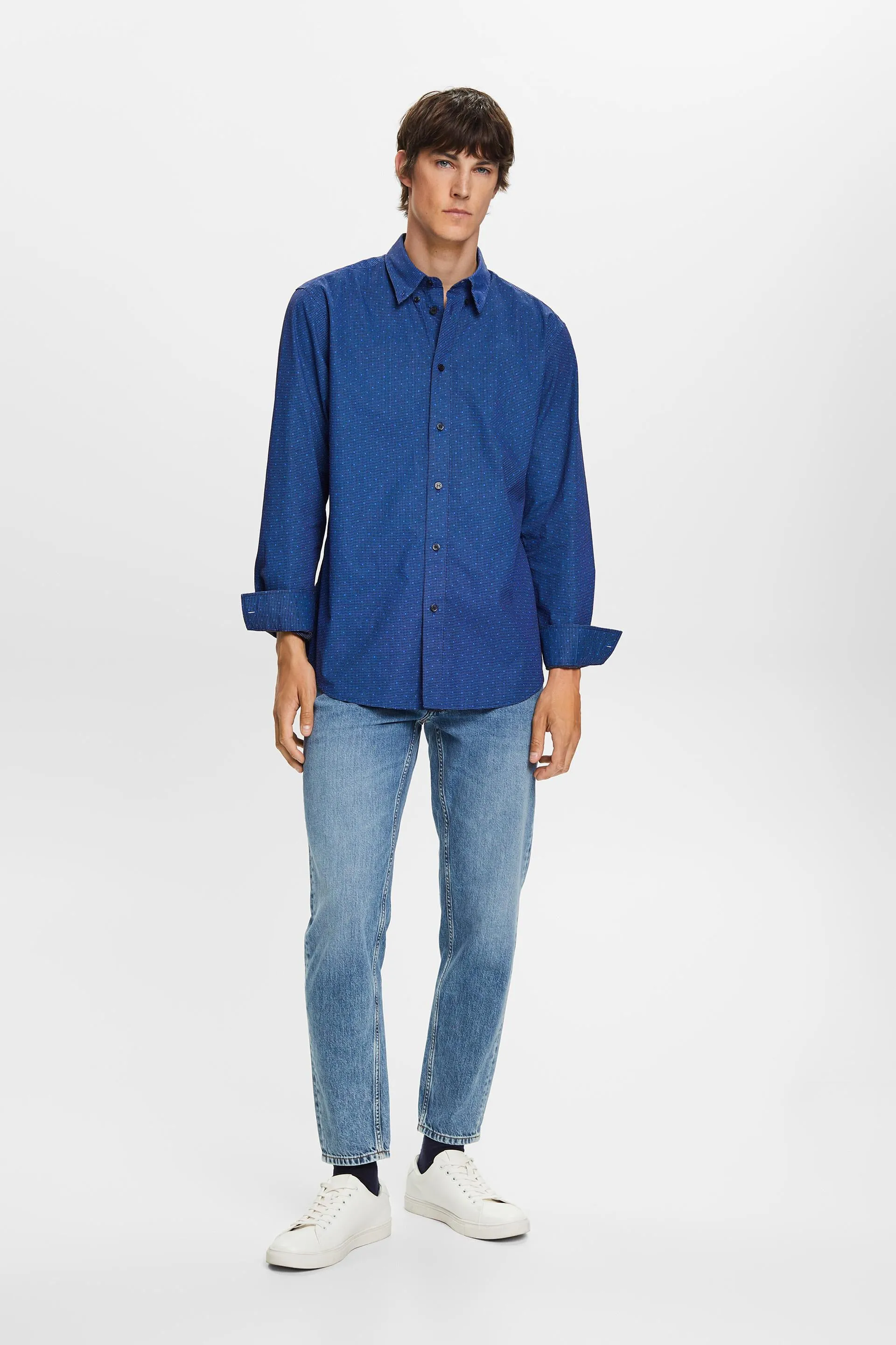 Camisa de cuello abotonado con estampado, 100% algodón