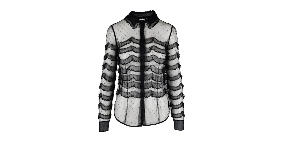 Camisa de encaje transparente con volantes de Red Valentino Negro 