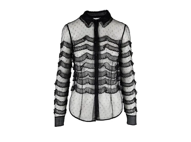 Camisa de encaje transparente con volantes de Red Valentino Negro 