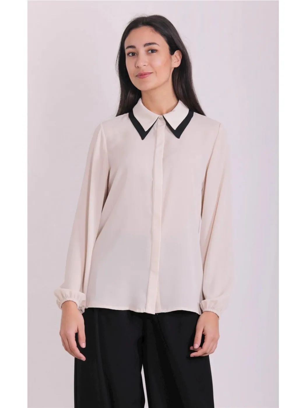 CAMISA MIMI MUA MUJER CUELLO BICOLOR CREMA