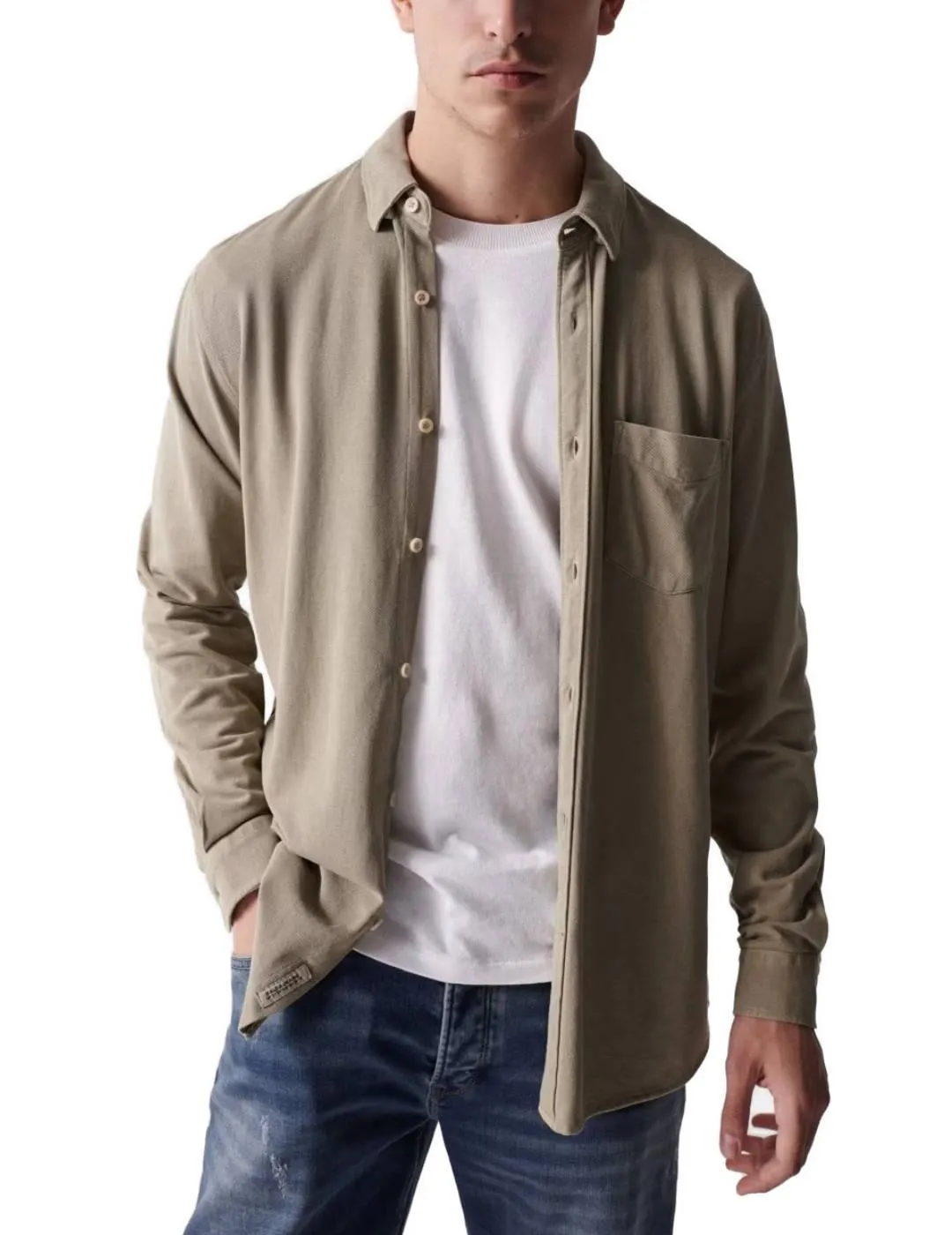 Camisa Salsa de punto con textura punto piqué verde hombre