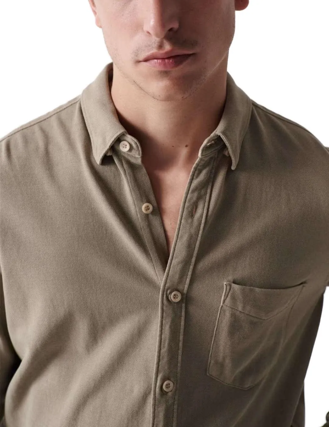 Camisa Salsa de punto con textura punto piqué verde hombre