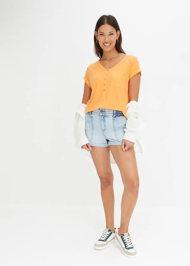 Camiseta con botones Mandarina suave
