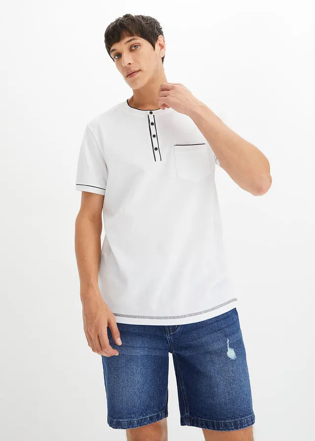 Camiseta con cuello henley Blanco