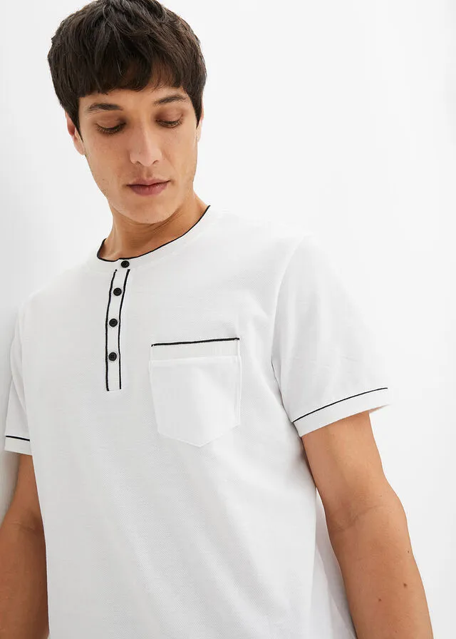 Camiseta con cuello henley Blanco