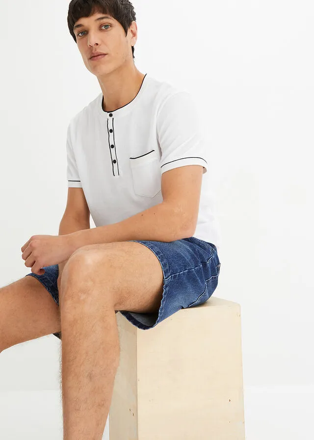 Camiseta con cuello henley Blanco