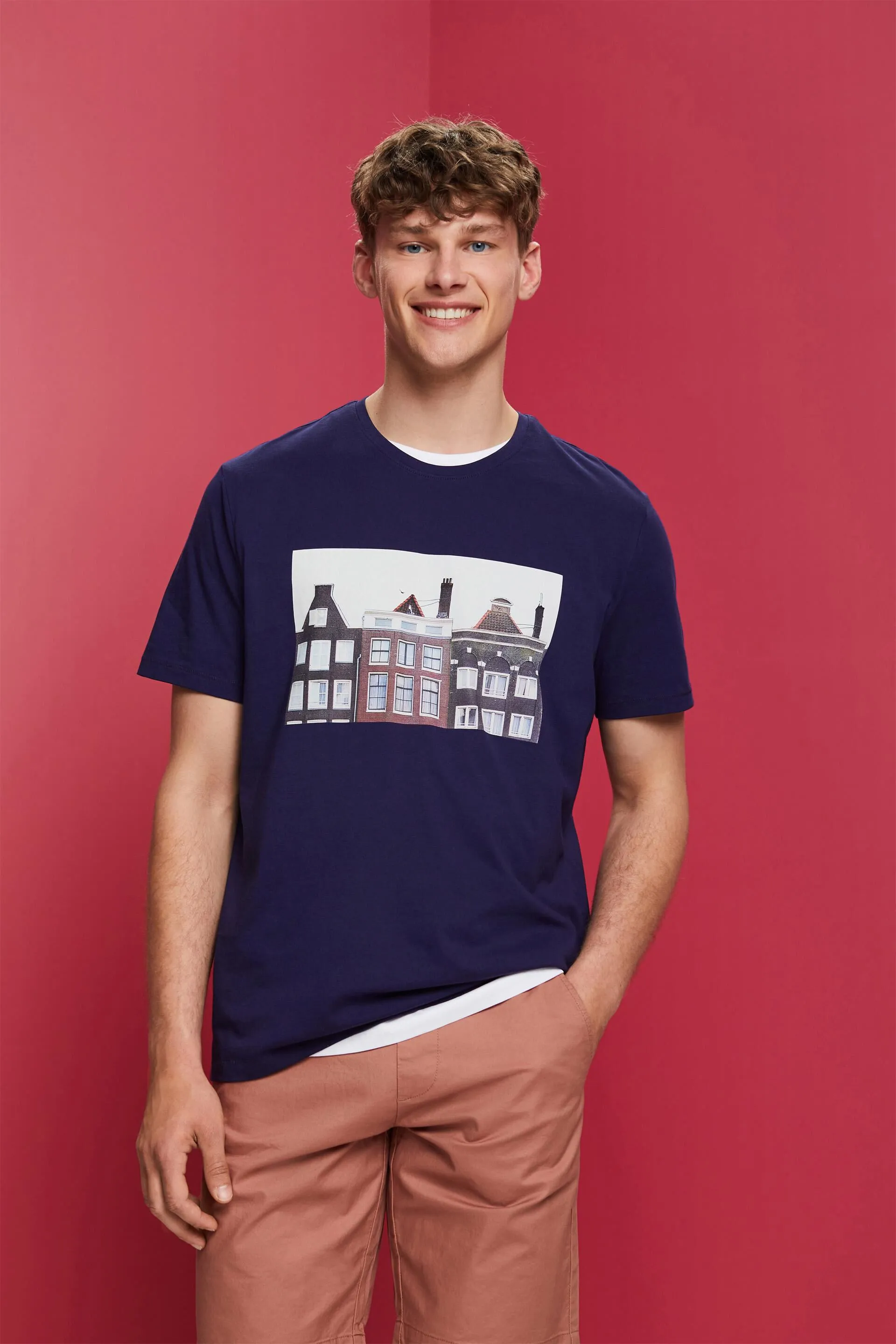 Camiseta de cuello redondo con estampado, 100% algodón