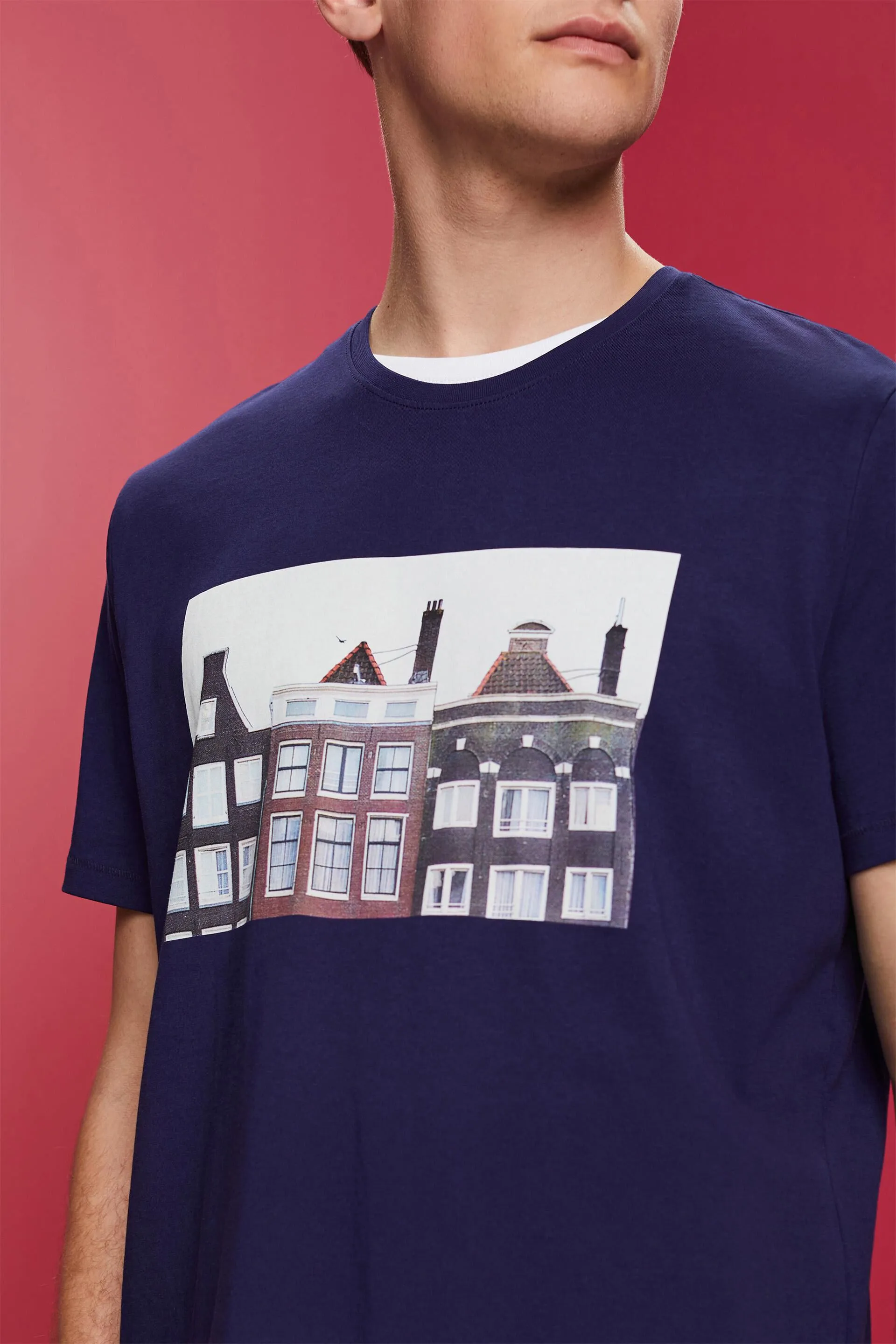Camiseta de cuello redondo con estampado, 100% algodón