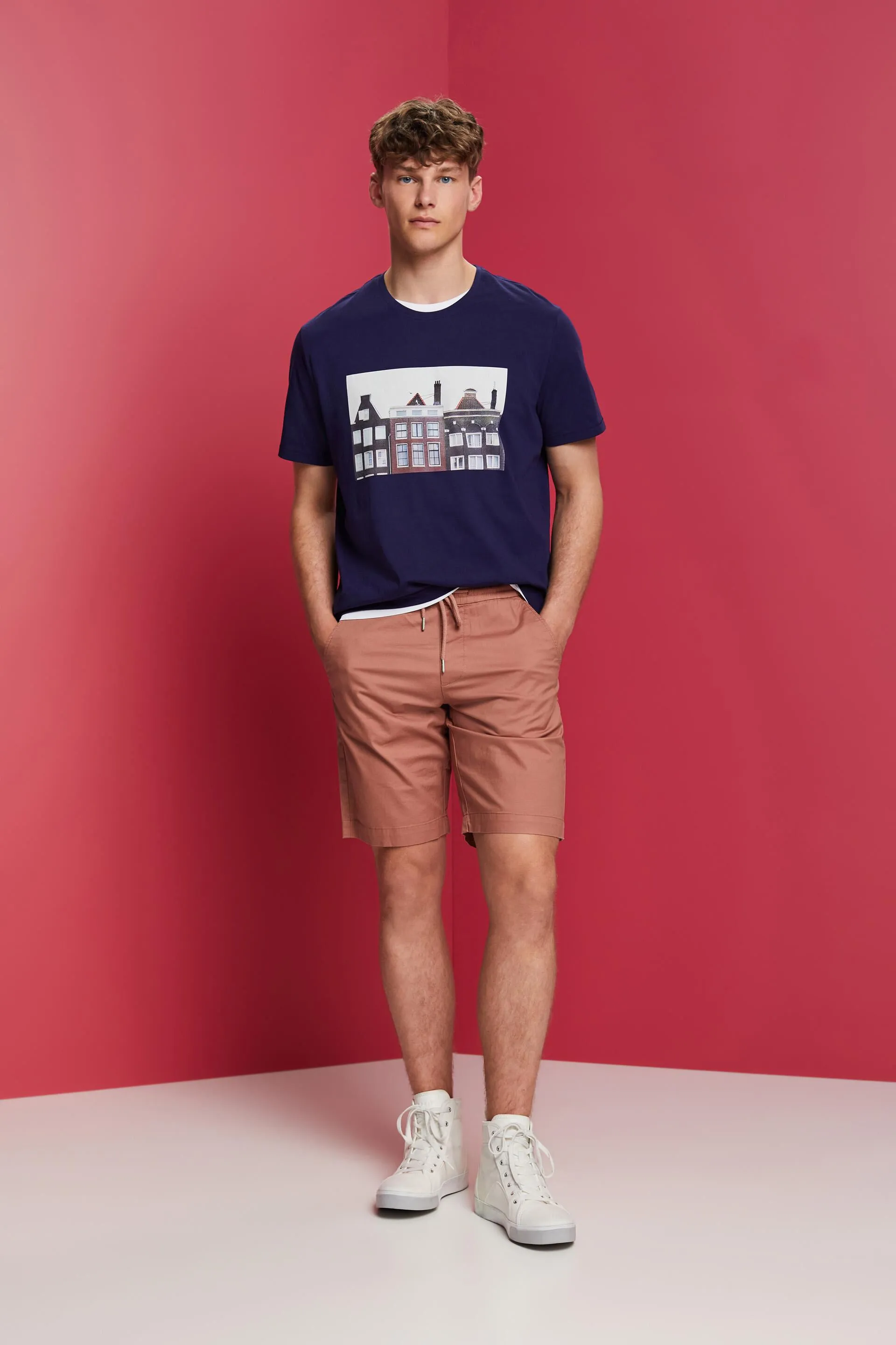 Camiseta de cuello redondo con estampado, 100% algodón