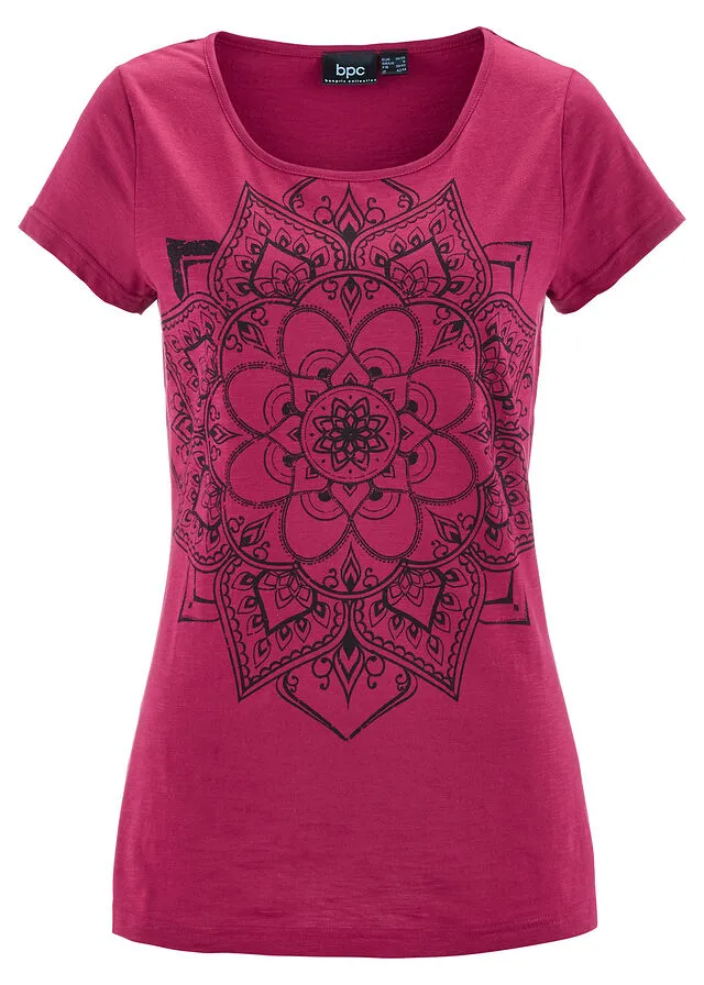 Camiseta de hilo flameado de manga corta Morado con estampado gráfico