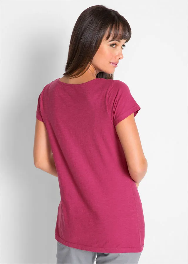 Camiseta de hilo flameado de manga corta Morado con estampado gráfico