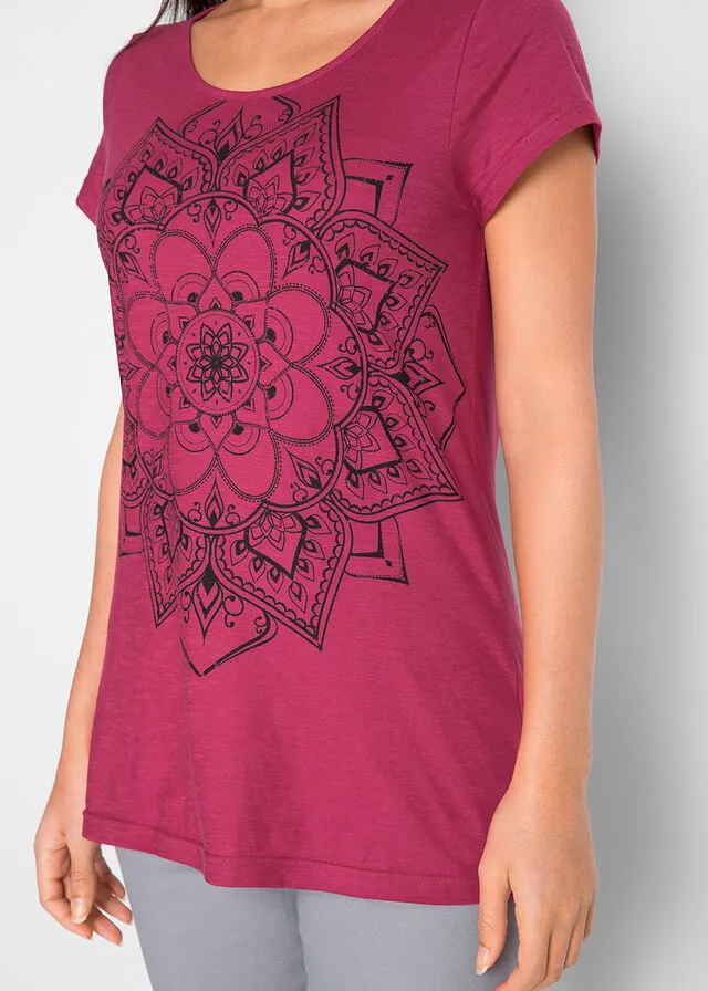 Camiseta de hilo flameado de manga corta Morado con estampado gráfico