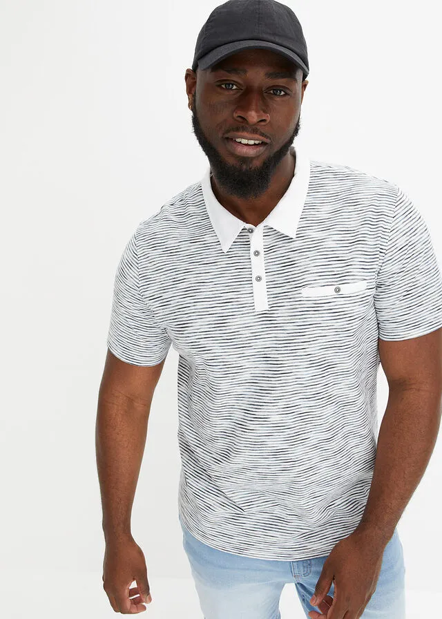 Camiseta de tipo polo Blanco/azul de rayas finas